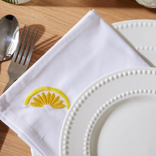 Lemons Embroidered Napkins - Set of 4 - DUSK