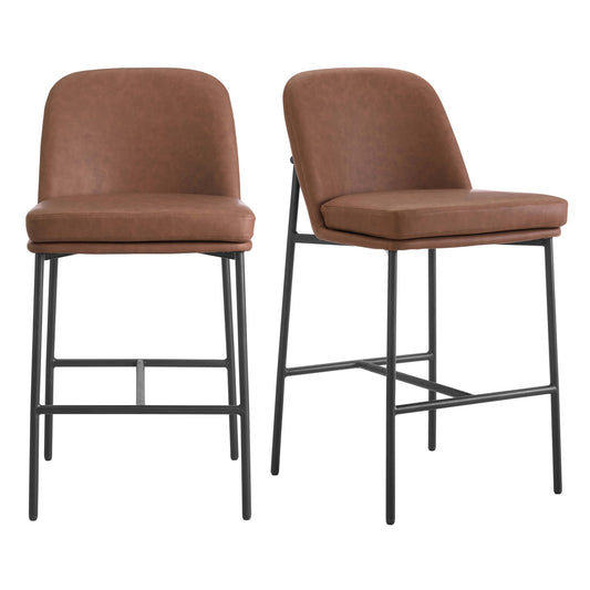 Lily Set of 2 Barstools - Faux Leather - DUSK