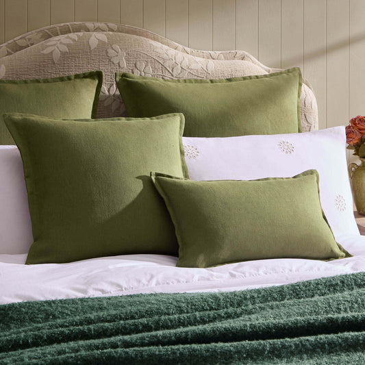 Linen Blend Cushion Cover - Olive Green - DUSK