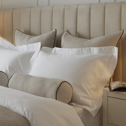 Linen Look Piped Edge Cushion Cover - Stone/Black - DUSK