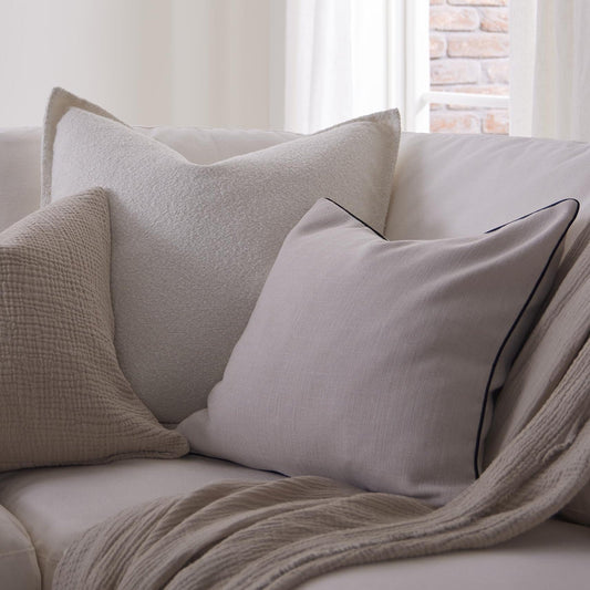 Linen Look Piped Edge Cushion Cover - Stone/Black - DUSK