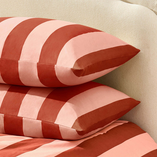 Livia 100% Cotton Tonal Stripe Duvet Cover & Pillowcase Set - Pink - DUSK