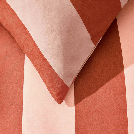 Livia 100% Cotton Tonal Stripe Duvet Cover & Pillowcase Set - Pink - DUSK