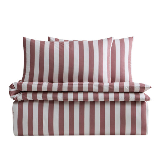 Livia Wide Printed Stripe Duvet Cover & Pillowcase Set - Berry - DUSK