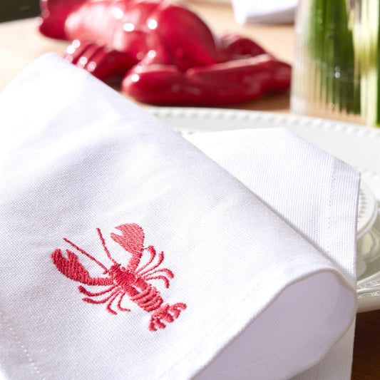 Lobster Embroidered Napkins - Set of 4 - DUSK