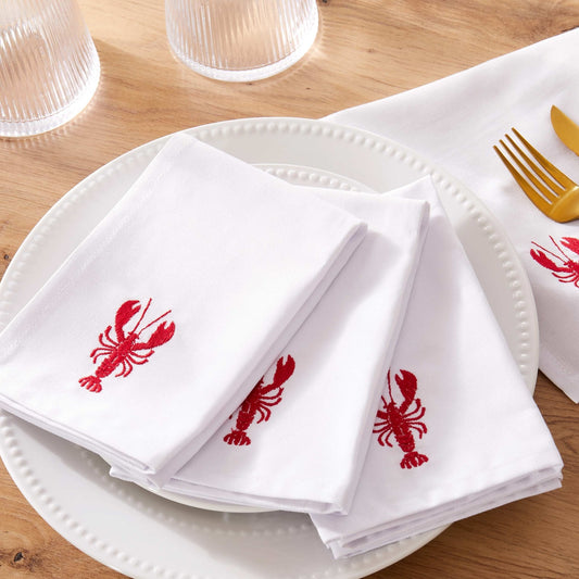 Lobster Embroidered Napkins - Set of 4 - DUSK
