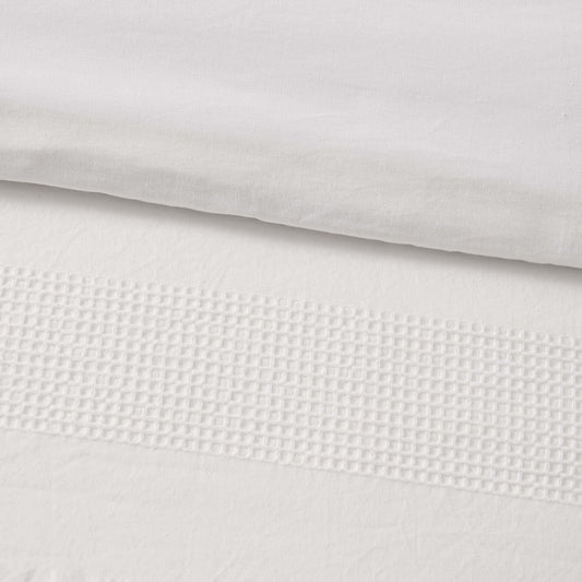 Logan 100% Cotton Waffle Stripe Duvet Cover & Pillowcase Set - White - DUSK