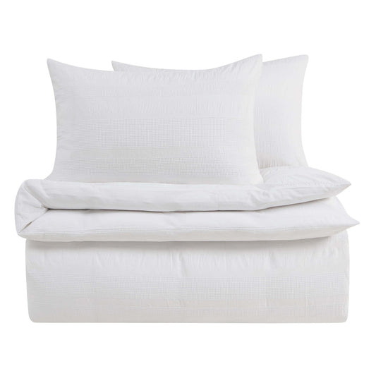 Logan 100% Cotton Waffle Stripe Duvet Cover & Pillowcase Set - White - DUSK