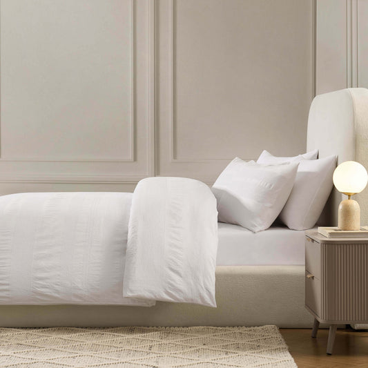 Logan 100% Cotton Waffle Stripe Duvet Cover & Pillowcase Set - White - DUSK