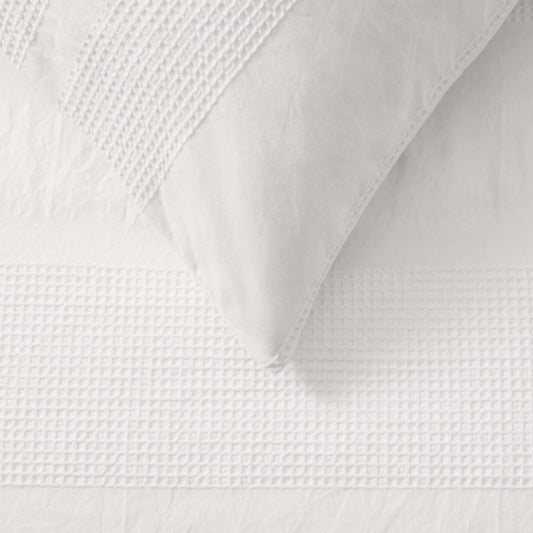 Logan 100% Cotton Waffle Stripe Duvet Cover & Pillowcase Set - White - DUSK