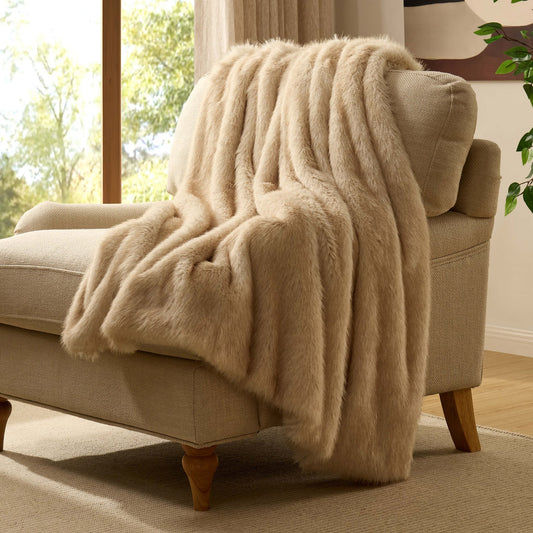 Long Faux Fur Sofa Throw - Natural - DUSK