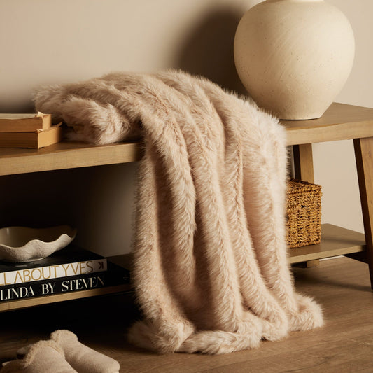 Long Faux Fur Throw - Natural - DUSK