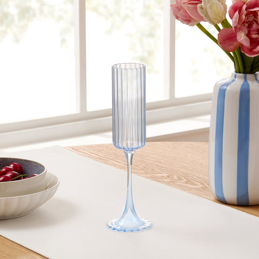 Lucinda Scalloped Edge Contrast Stem Glass Flutes - Set of 4 - Blue - DUSK