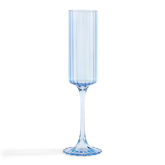 Lucinda Scalloped Edge Contrast Stem Glass Flutes - Set of 4 - Blue - DUSK