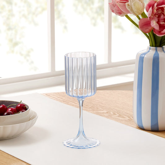 Lucinda Scalloped Edge Contrast Stem Wine Glasses - Set of 4 - Blue - DUSK