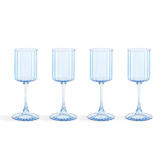 Lucinda Scalloped Edge Contrast Stem Wine Glasses - Set of 4 - Blue - DUSK