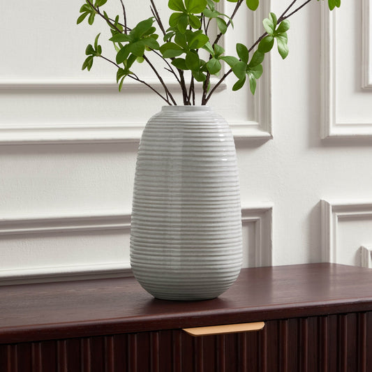 Lydia Ribbed Glaze Vase - Grey/White - DUSK