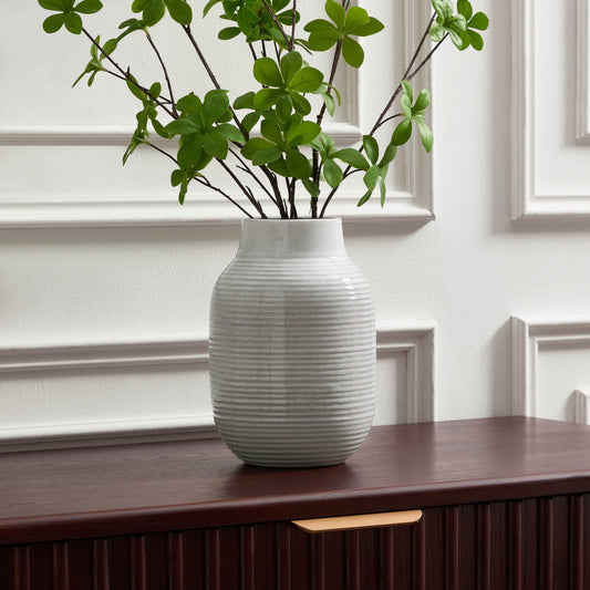 Lydia Ribbed Glaze Vase - Grey/White - DUSK