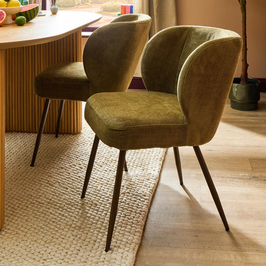 Mabel Set of 2 Dining Chairs - Chenille Olive - DUSK
