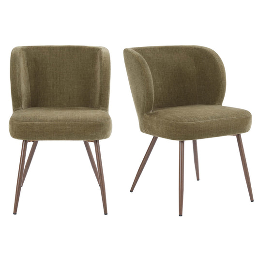 Mabel Set of 2 Dining Chairs - Chenille Olive - DUSK