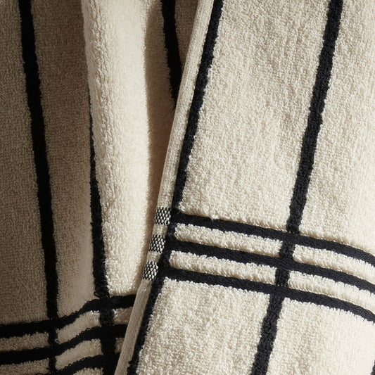 Madrid Fine Stripe Cotton Towel Collection - Off White/Black - DUSK