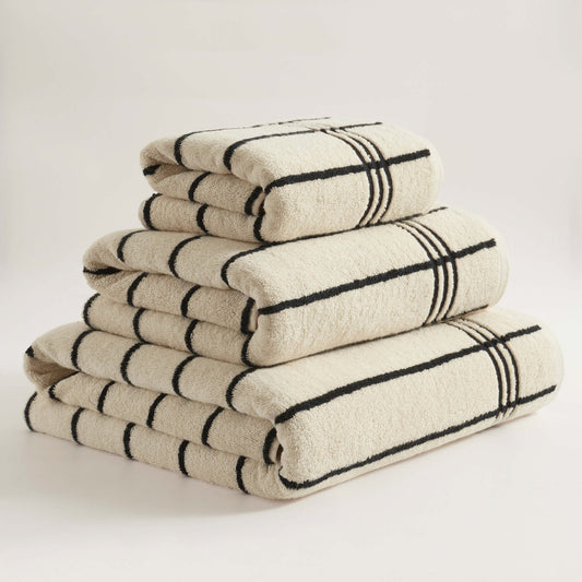 Madrid Fine Stripe Cotton Towel Collection - Off White/Black - DUSK