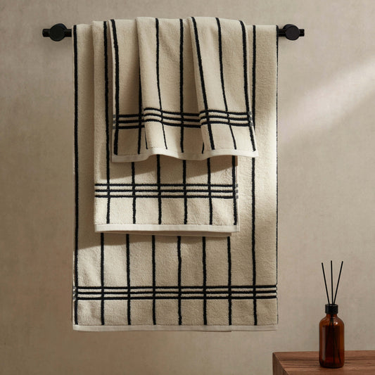 Madrid Fine Stripe Cotton Towel Collection - Off White/Black - DUSK