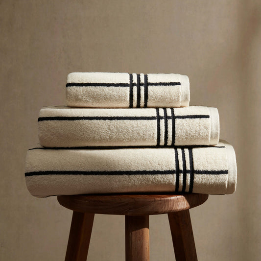 Madrid Fine Stripe Cotton Towel Collection - Off White/Black - DUSK