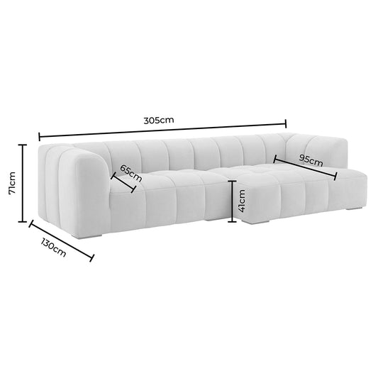 Manhattan Boucle Right Hand Large Chaise Sofa - Off White - DUSK