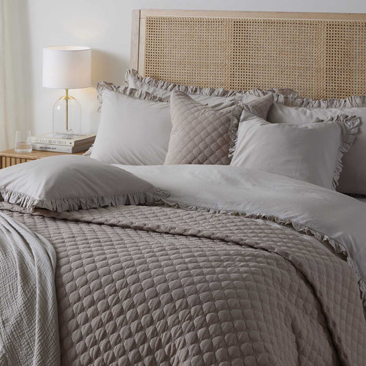 Marion Ruffle Edge Duvet Cover - Washed Cotton - Sand - DUSK