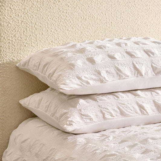 Marissa 100% Cotton Seersucker Check Duvet Cover & Pillowcase Set - White - DUSK