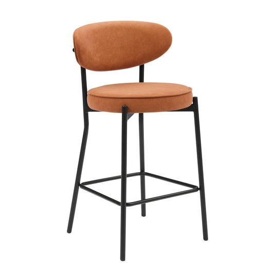 Mia Set of 2 Barstool - Matte Velvet - Burnt Orange - DUSK