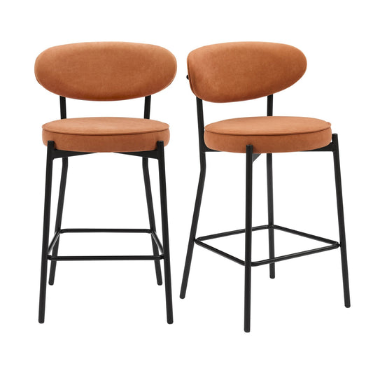 Mia Set of 2 Barstool - Matte Velvet - Burnt Orange - DUSK