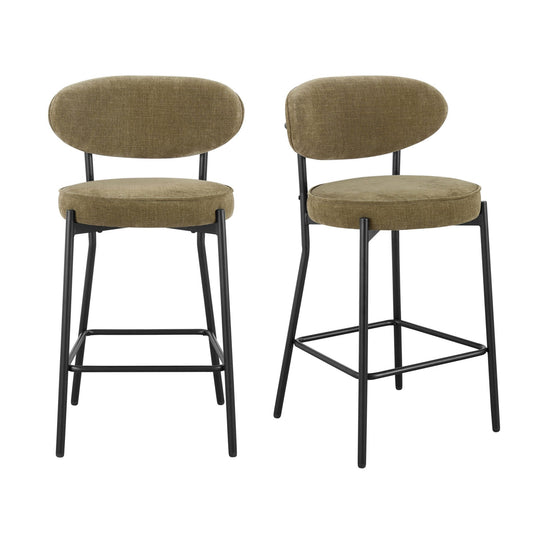 Mia Set of 2 Barstools - Chenille Olive - DUSK