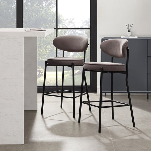 Mia Set of 2 Barstools - Matte Velvet - Taupe - DUSK