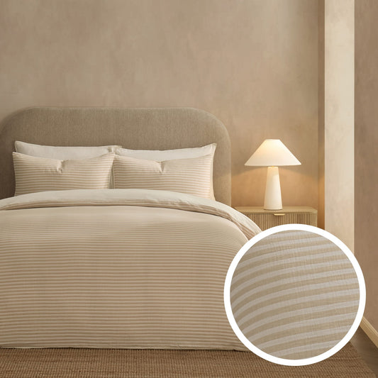 Miran Yarn Dyed Muslin Duvet Cover & Pillowcase Set - Natural/White - DUSK