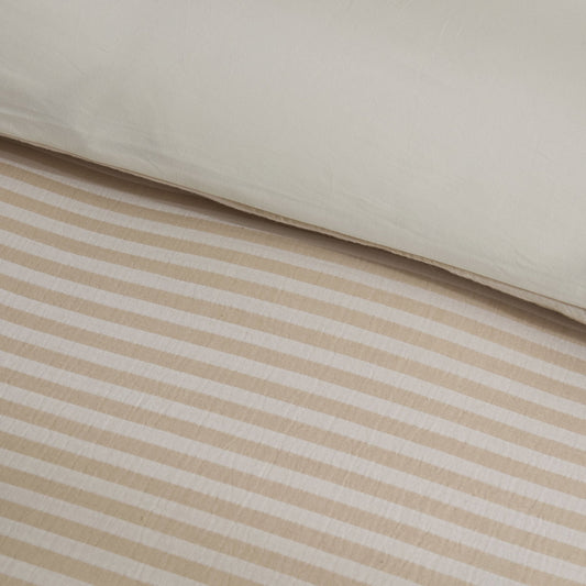Miran Yarn Dyed Muslin Duvet Cover & Pillowcase Set - Natural/White - DUSK