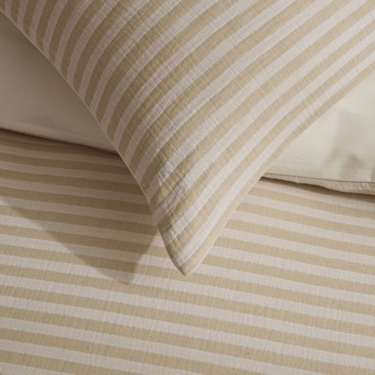 Miran Yarn Dyed Muslin Duvet Cover & Pillowcase Set - Natural/White - DUSK