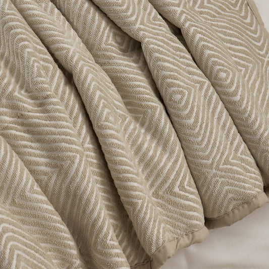 Nairobi Geo Chenille Stitch Quilt Bedspread - Taupe/White - DUSK