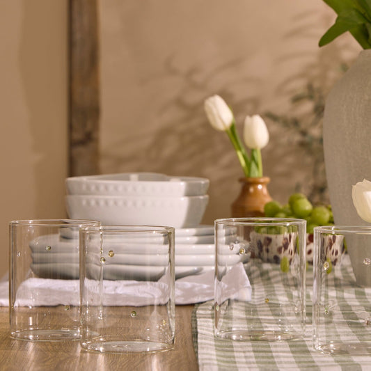 Nelly Polka Dot Glass Highballs - Set of 4 - Clear - DUSK
