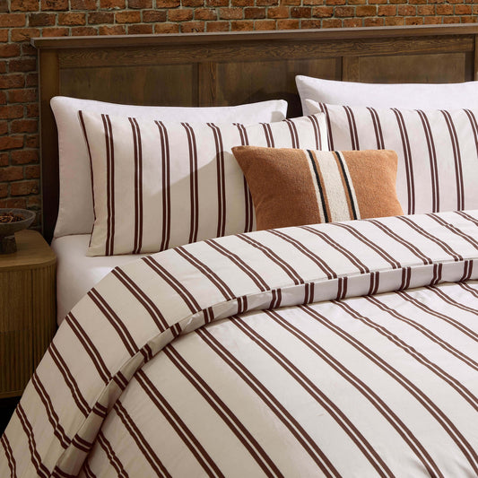 Noa 100% Cotton Stripe Duvet Cover & Pillowcase Set - Chocolate - DUSK