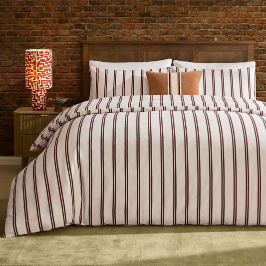 Noa 100% Cotton Stripe Duvet Cover & Pillowcase Set - Chocolate - DUSK