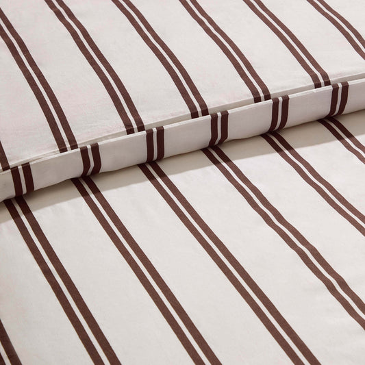 Noa 100% Cotton Stripe Duvet Cover & Pillowcase Set - Chocolate - DUSK