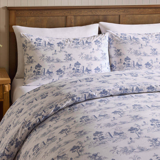 Ophelia Toile Print 100% Cotton 200 Thread Count Duvet Cover & Pillowcase Set - Light Blue - DUSK