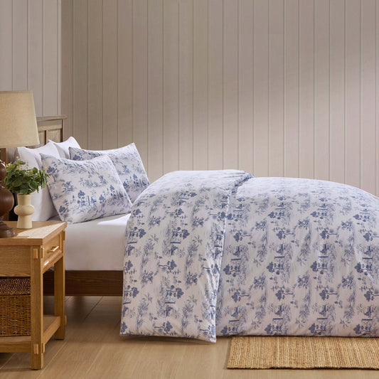 Ophelia Toile Print 100% Cotton 200 Thread Count Duvet Cover & Pillowcase Set - Light Blue - DUSK