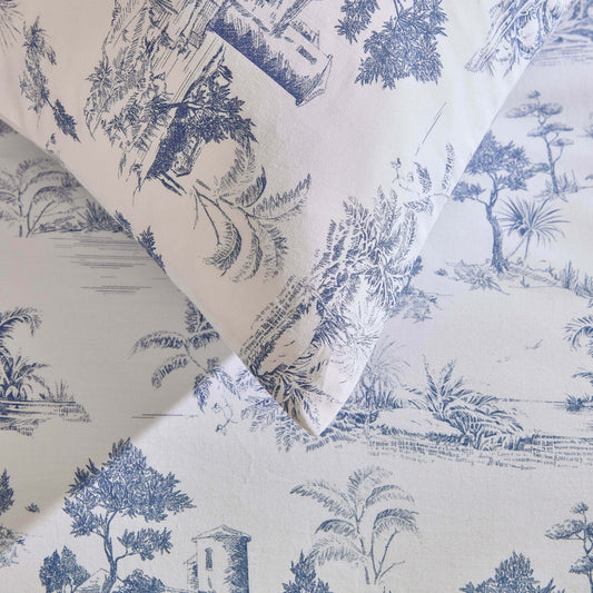 Ophelia Toile Print 100% Cotton 200 Thread Count Duvet Cover & Pillowcase Set - Light Blue - DUSK