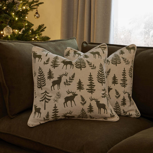 Pack of 2 Christmas Cushion Covers - Forest Green - DUSK