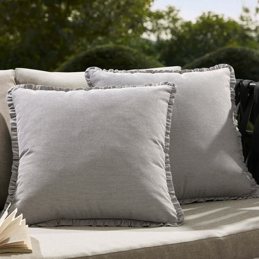 Pack of 2 Stripe Frill Edge Waterproof Outdoor Cushion Covers - Charcoal - DUSK