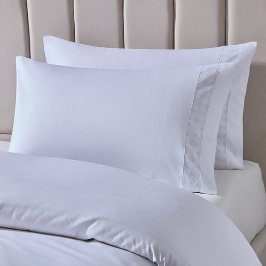 Pair of Alma 300 Thread Count Lace Insert Classic Pillowcases - Sateen - Off White - DUSK