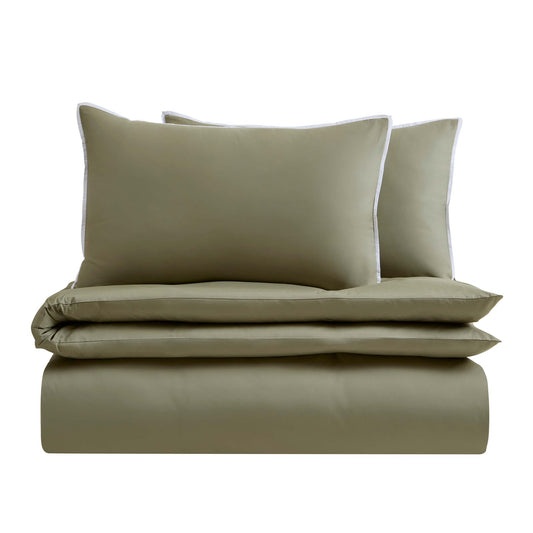 Pair of Bamboo Cotton Plain Dye Classic Pillowcases - Olive - DUSK